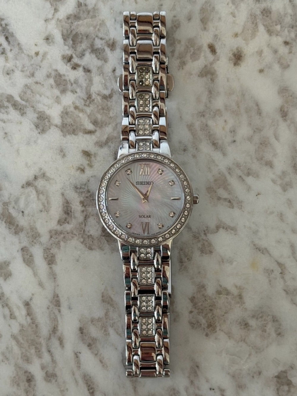 Seiko Silver Crystal-Accented Women's Solar Watch